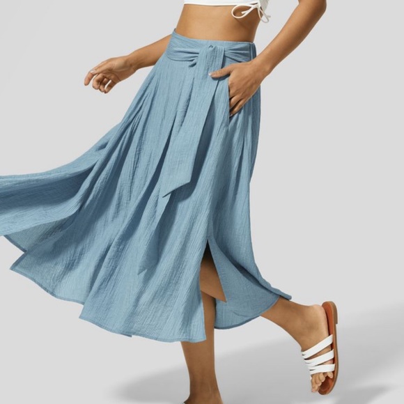 HALARA Skirts Halara High Waisted Tie Front Side Pocket Split Flare